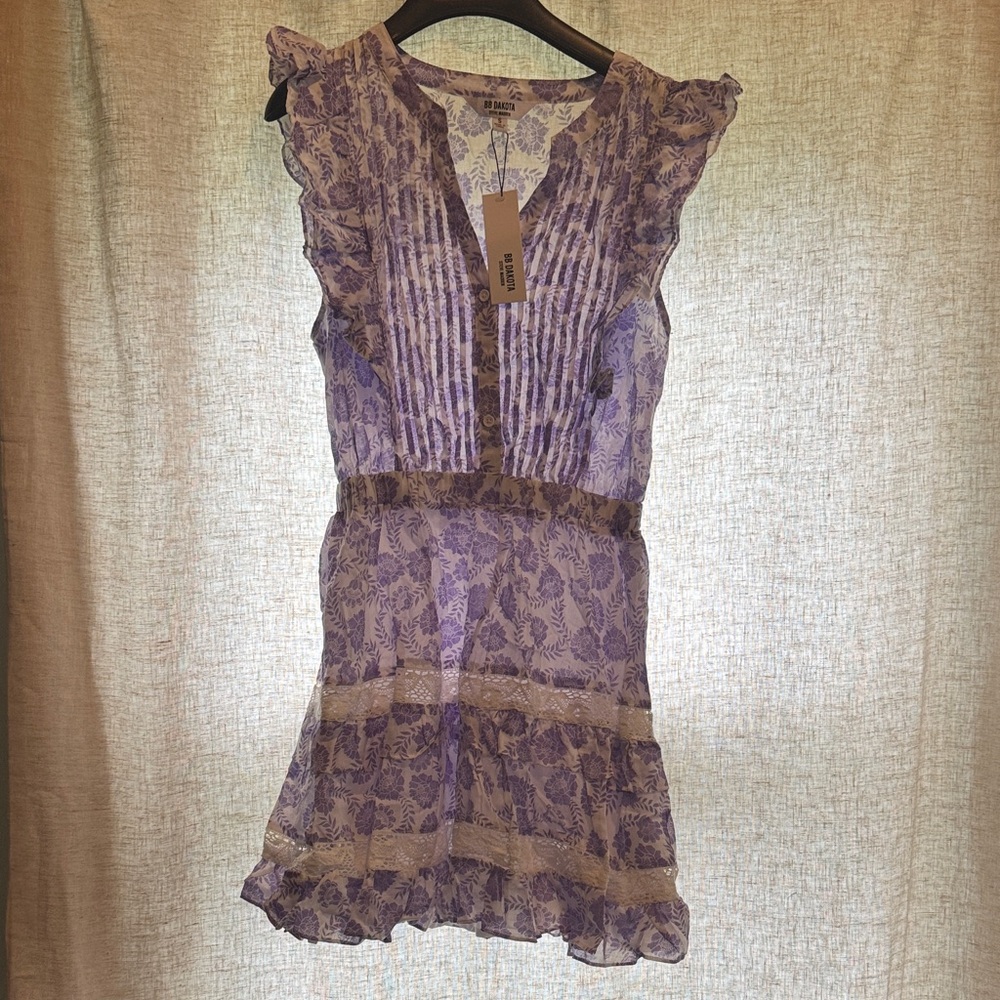 BB Dakota Purple and Cream Cotton Lace Dress